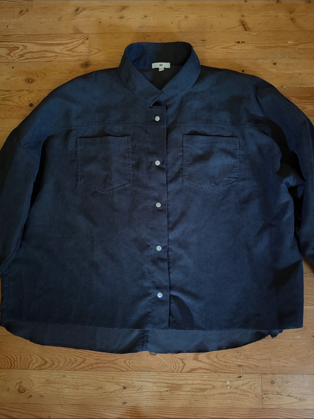 B.P. Button-Front Stand Collar Shirt Jacket in Dar Grey